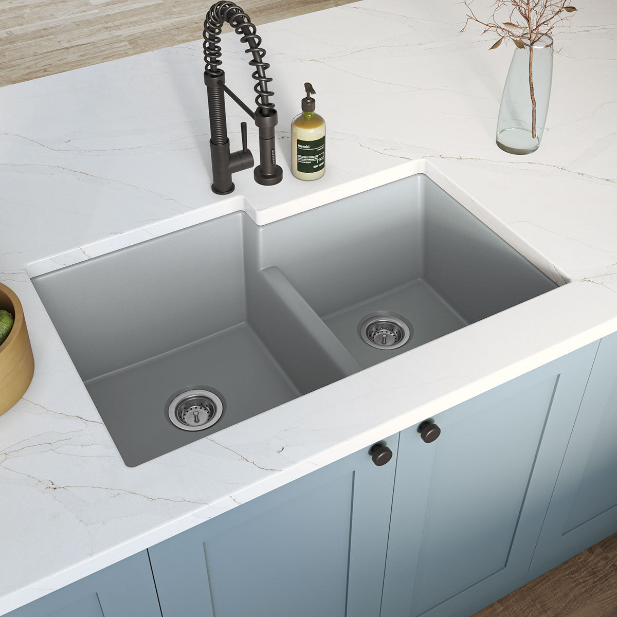 GRAY QUARTZ DOUBLE BOWL 60/40-3221