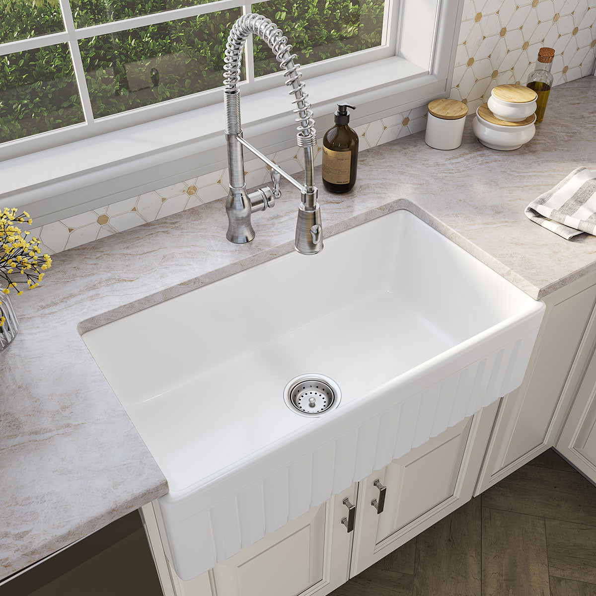 FIRECLAY FARMHOUSE WHITE SINGLE BOWL-3318