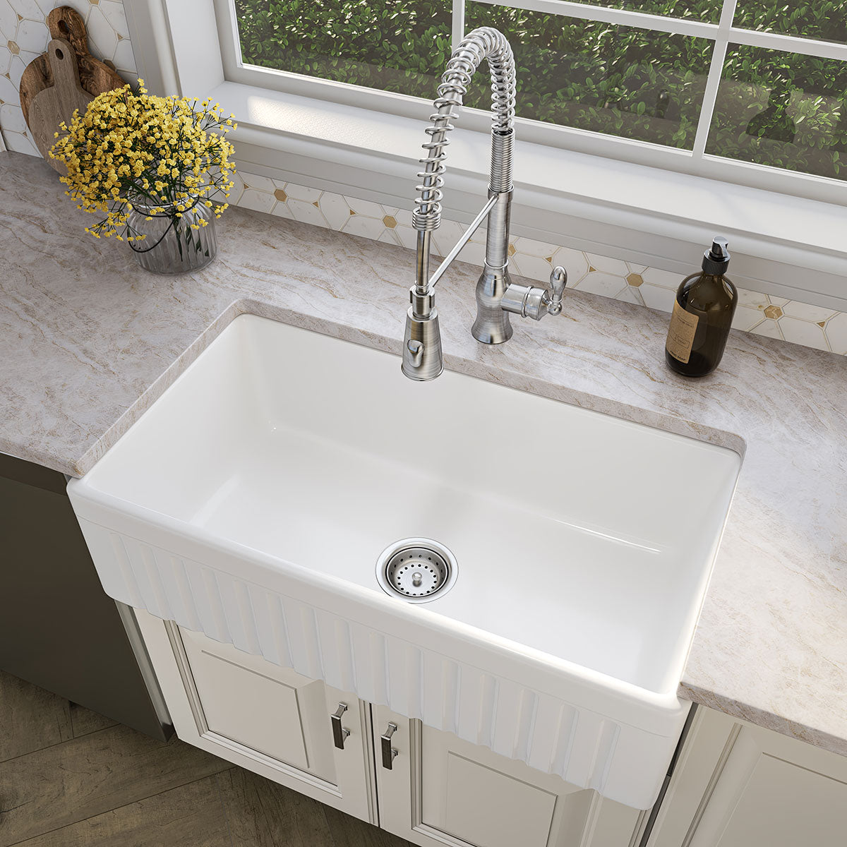 FIRECLAY FARMHOUSE WHITE SINGLE BOWL-3318