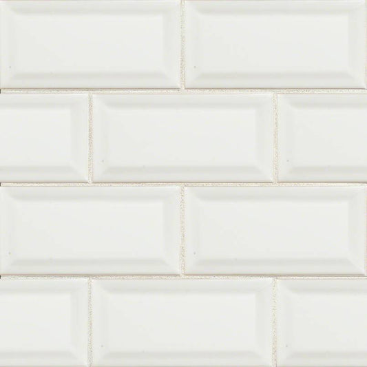 White Beveled Subway Tile 3x6